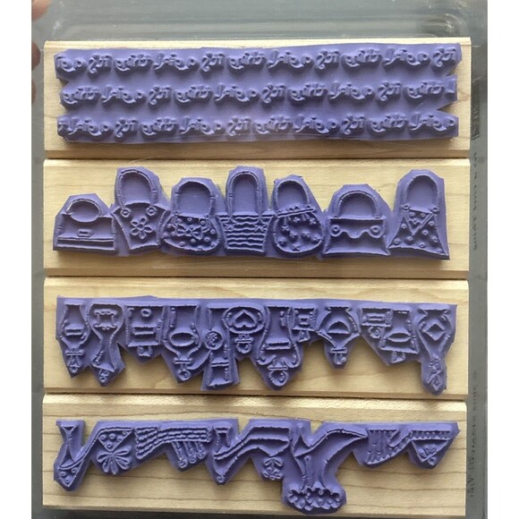 Stampin up! Rubber Stamp Set Borders It's A Girl Thing Purse Shoes Fashion VNTG - Picture 5 of 6